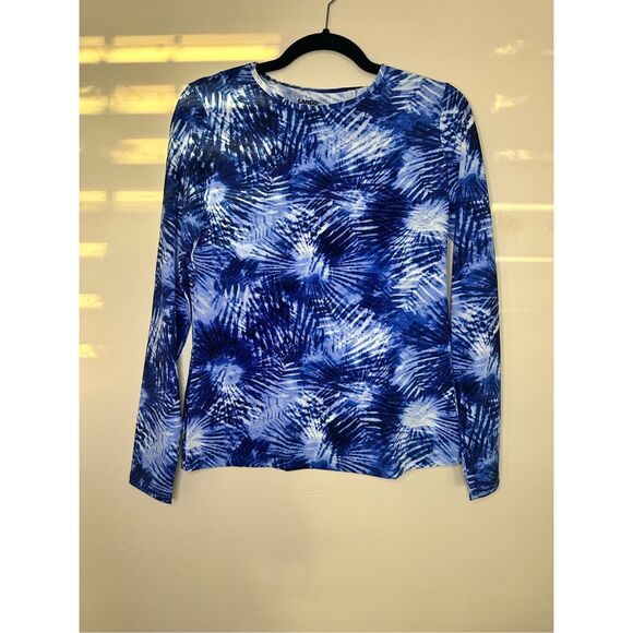 Lands End Blue and White Swim Rash Guard SPF 50 Size Small New - Picture 3 of 6